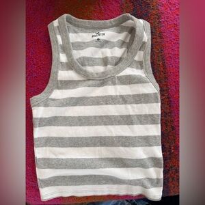 Hollister Ribbed Gray and White Striped Top